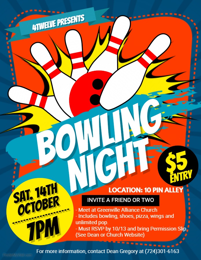 Bowling Night Flyer Greenville Alliance Church